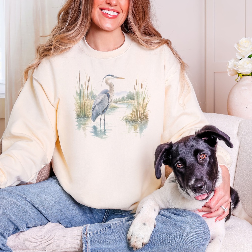 Heron Standing at the River Bend Sweatshirt